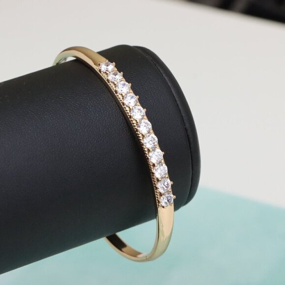 Elegant Rose Gold Bangle with Sparkling Round Stone Row Accent, XPBL0481 - Picture 8 of 11